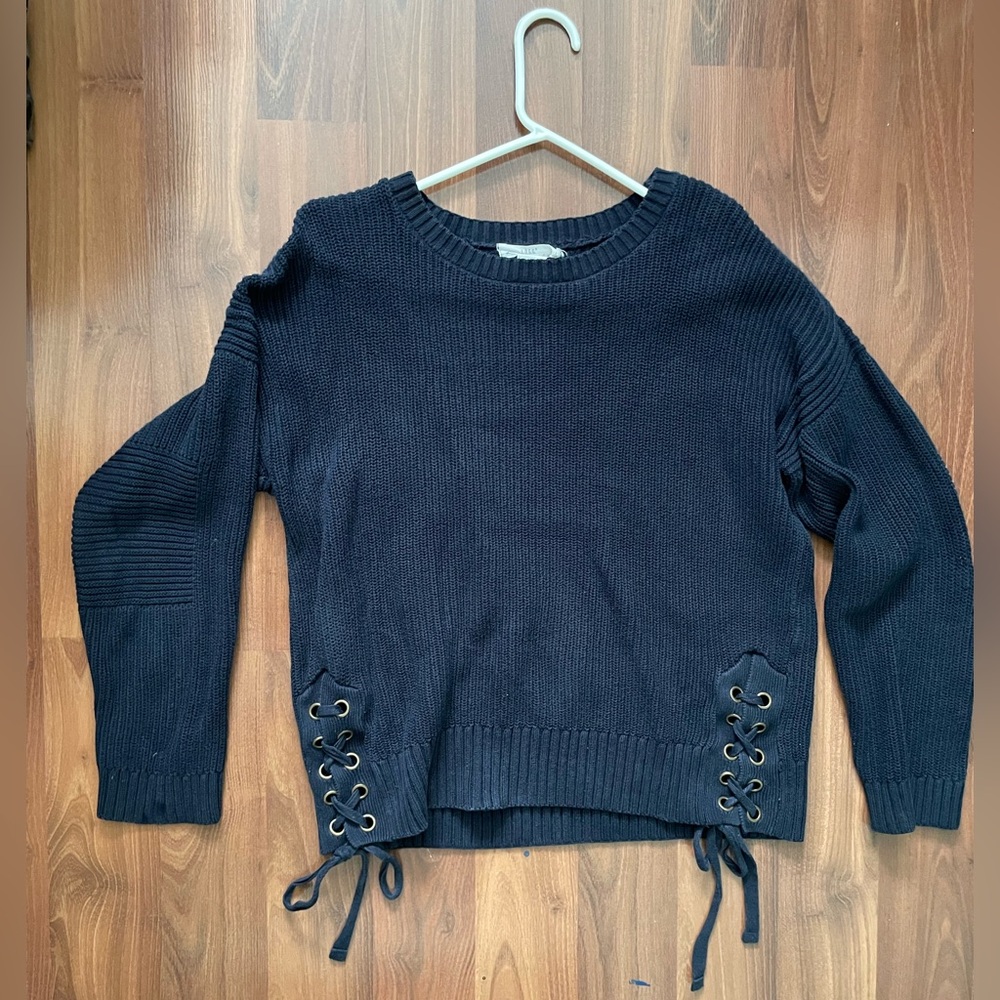 H&M Dark Blue Sweater with Lace-Up Accents